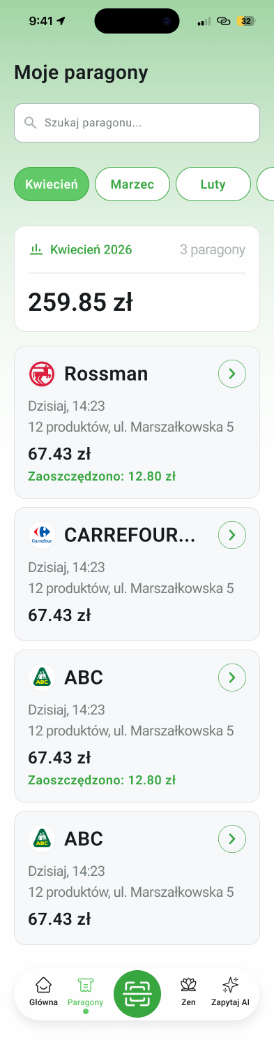 Lista paragonów
